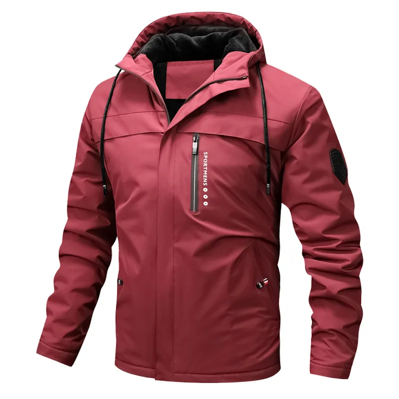 Men's navy windproof water-resistant jacket with fleece-lined hood, regular fit for outdoor adventures