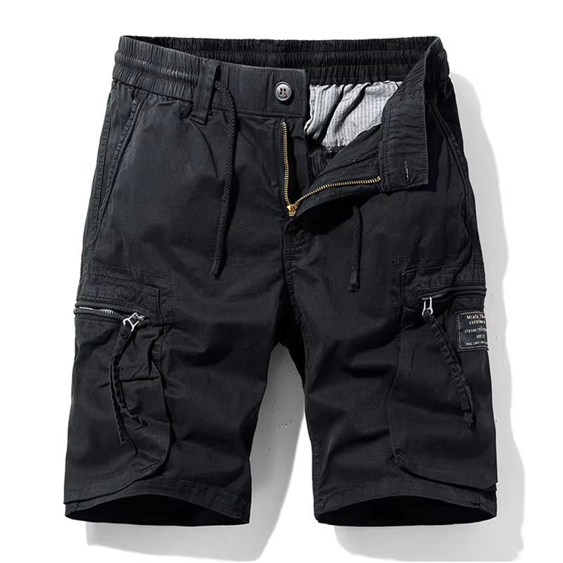 Men's lightweight cotton cargo shorts with straight-cut silhouette and six snap-closure pockets for everyday wear