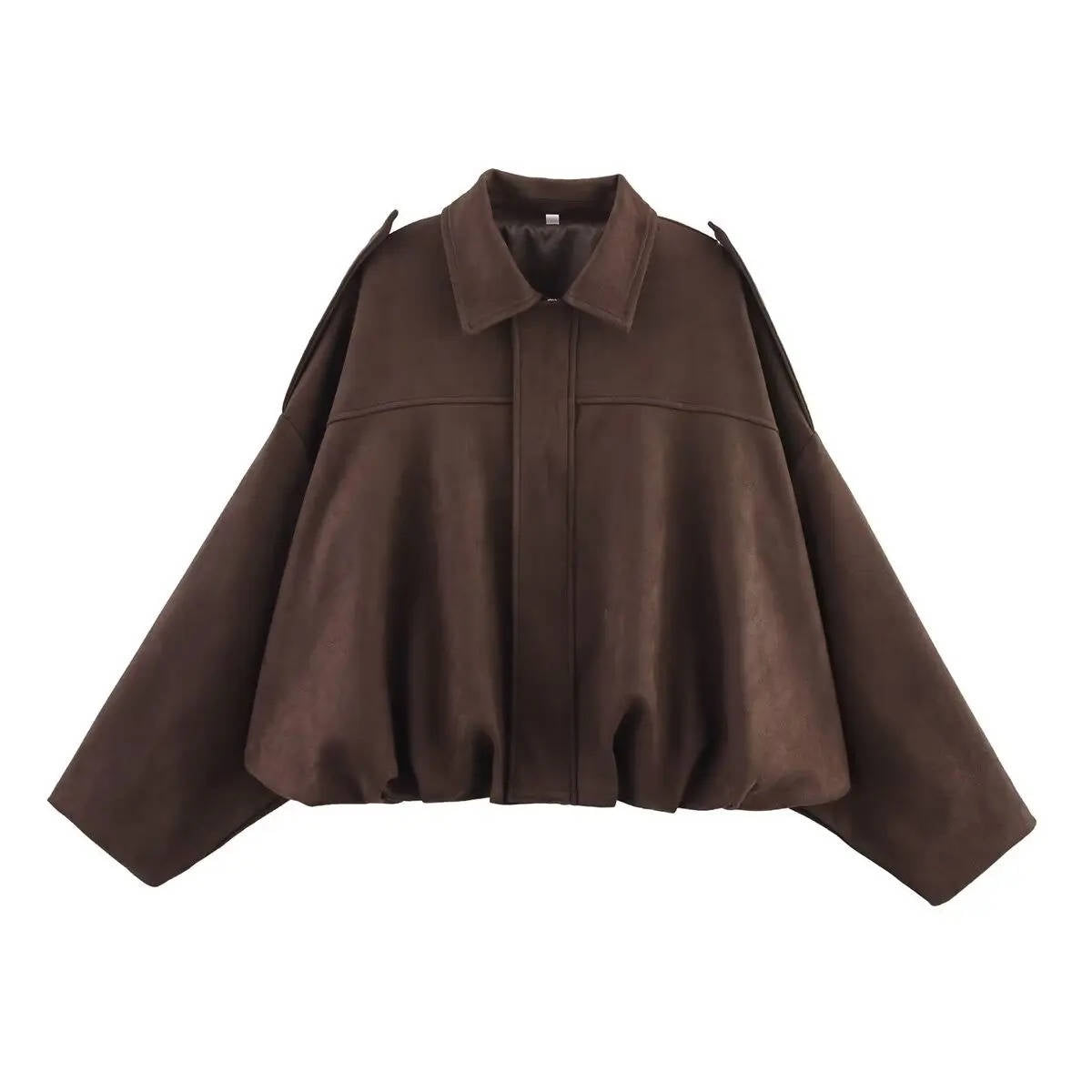 Women's cropped suede bomber jacket with collar, waist-length cut for effortless day-to-night style