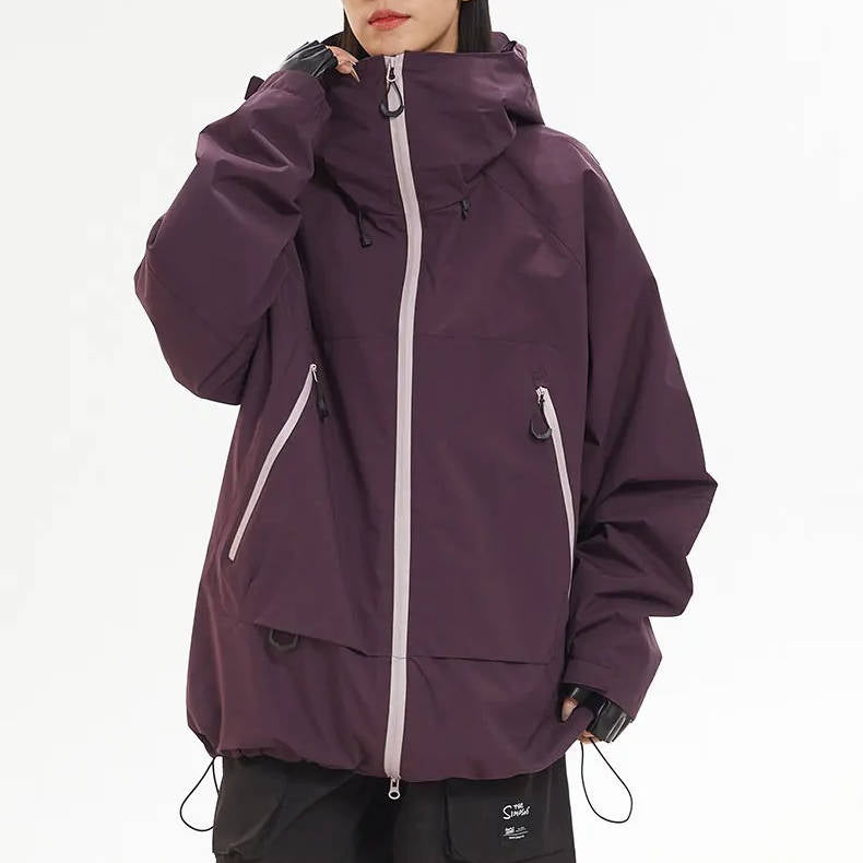 Men's waterproof hiking rain shell jacket with adjustable hood and front zipper pockets