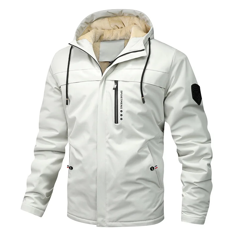 Men's windproof water-resistant jacket with fleece-lined hood, regular fit, weather-ready outdoor layer