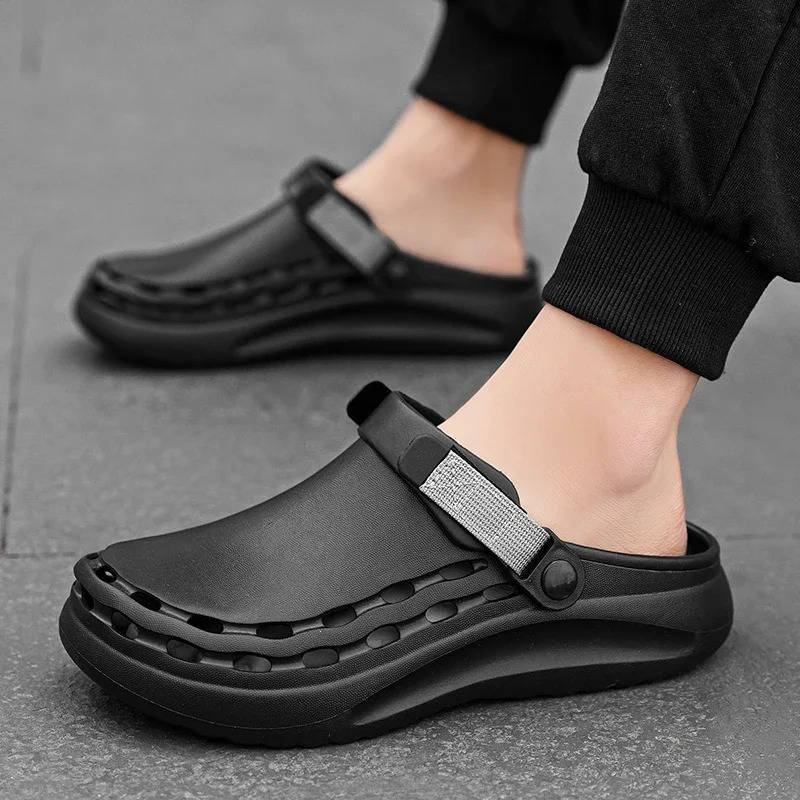 Men's casual slip-on clogs with adjustable strap, waterproof shell design for indoor outdoor wear