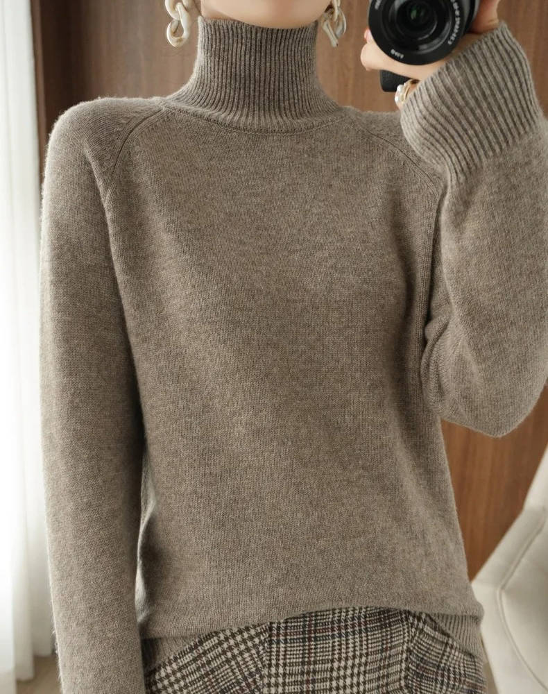 Women pure cashmere turtleneck sweater, soft lightweight knit, anti-pilling treated fabric for everyday wear