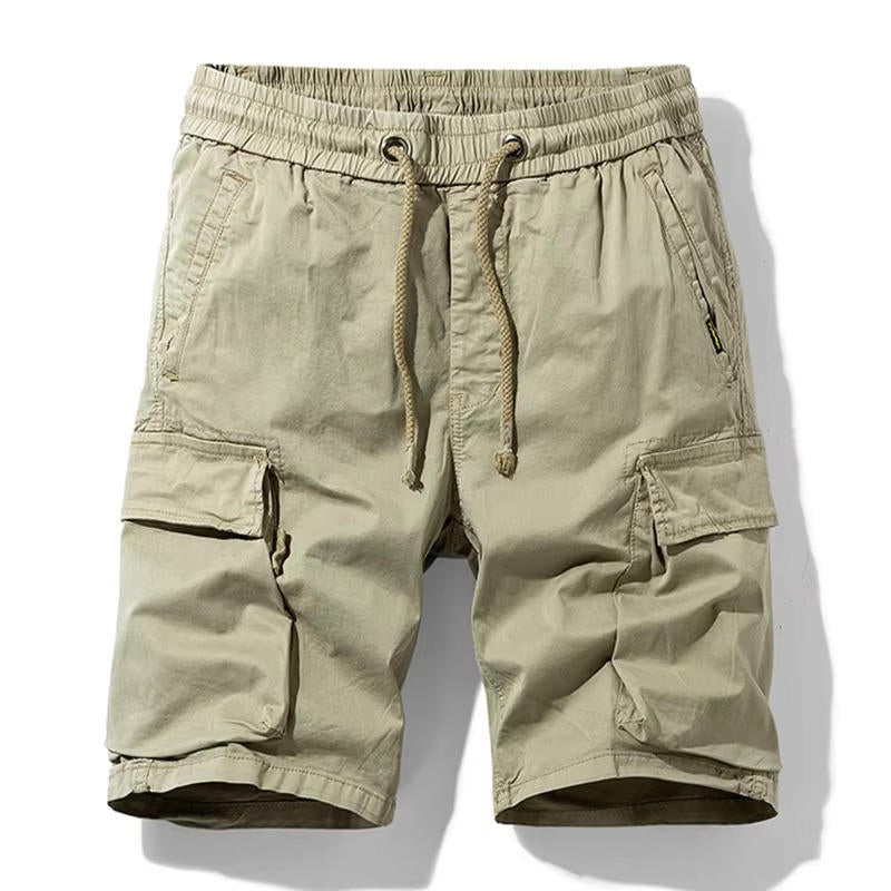 Men's lightweight cotton cargo shorts straight fit multiple snap-closure pockets urban everyday style