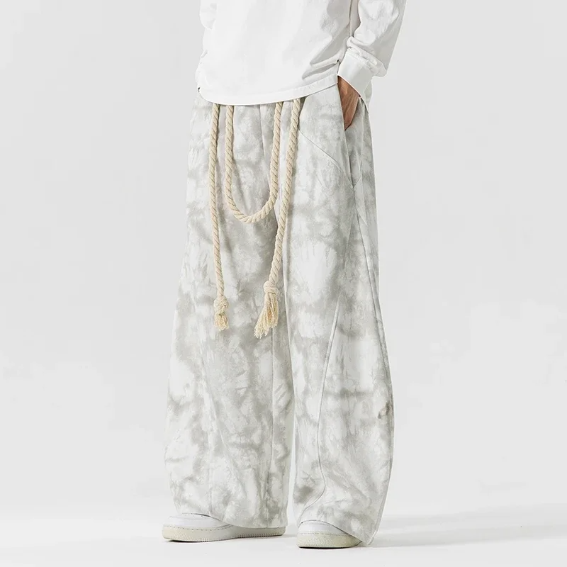 Orion wide-leg tie-dye cotton blend trousers streetwear style with rope accents bold comfort
