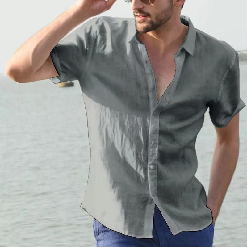 Men's lightweight linen blend shirt breathable slim fit solid color office casual summer style
