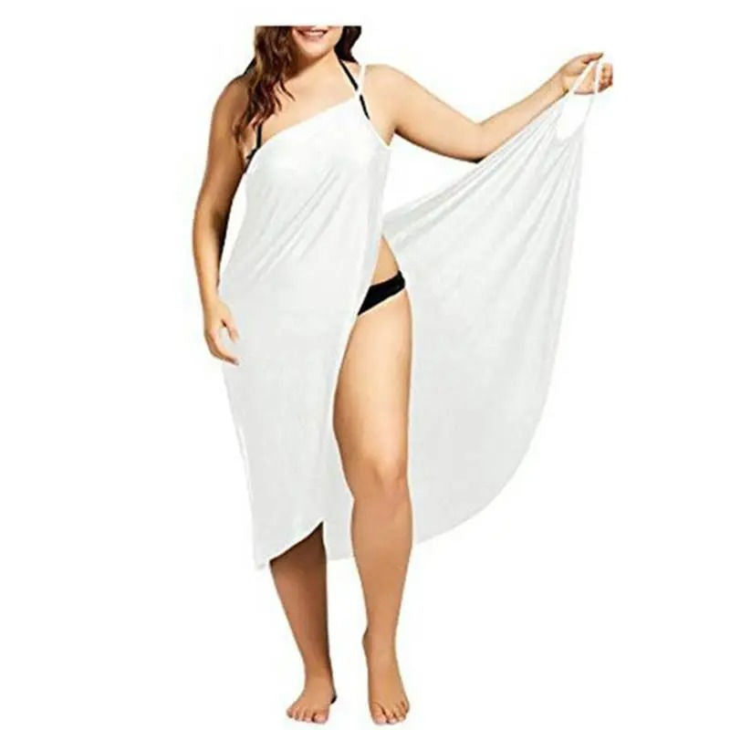 Women's white cotton beach cover-up dress, loose flowing silhouette with breezy lightweight fabric