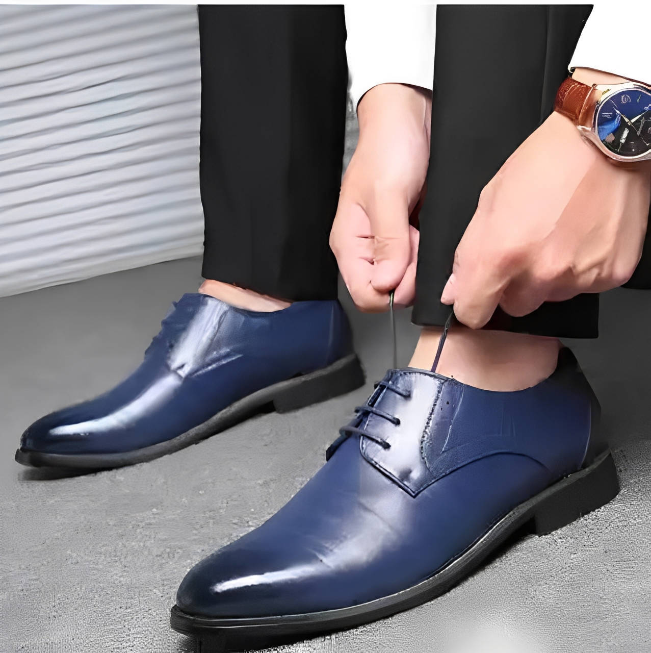 Men's black classic leather Derby dress shoes with textured upper for polished office comfort