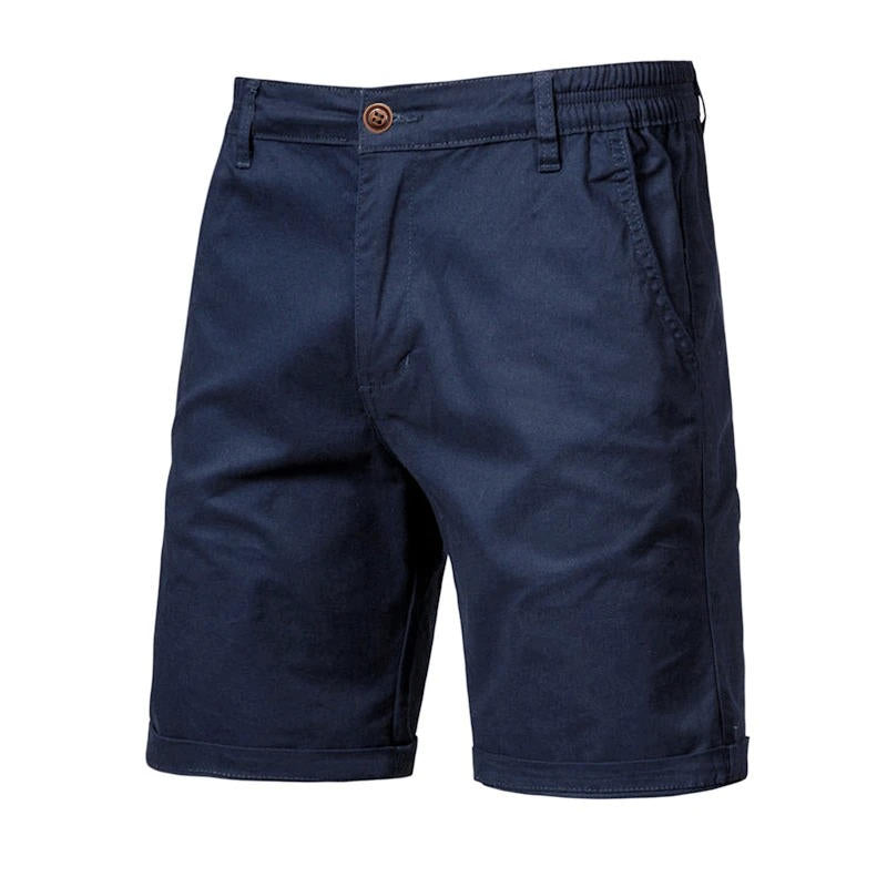 Men's knee-length cotton chino shorts with pockets, classic versatile fit for everyday wear