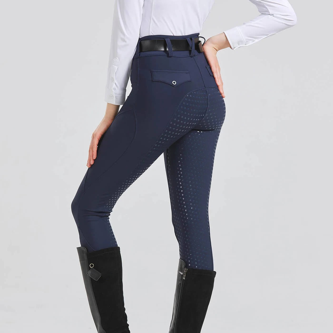 Women equestrian riding pants with full silicone grip, cotton-soft stretch fabric, secure saddle hold