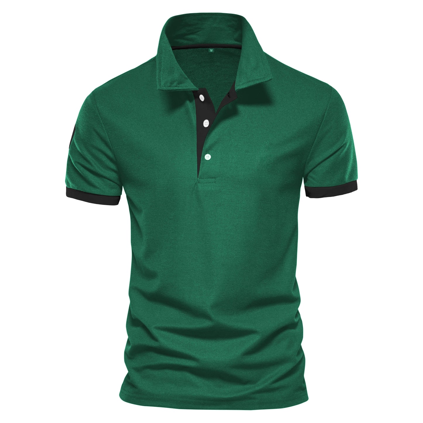 Men's navy slim fit polo shirt with bold orange placket and cuffs, smart casual style