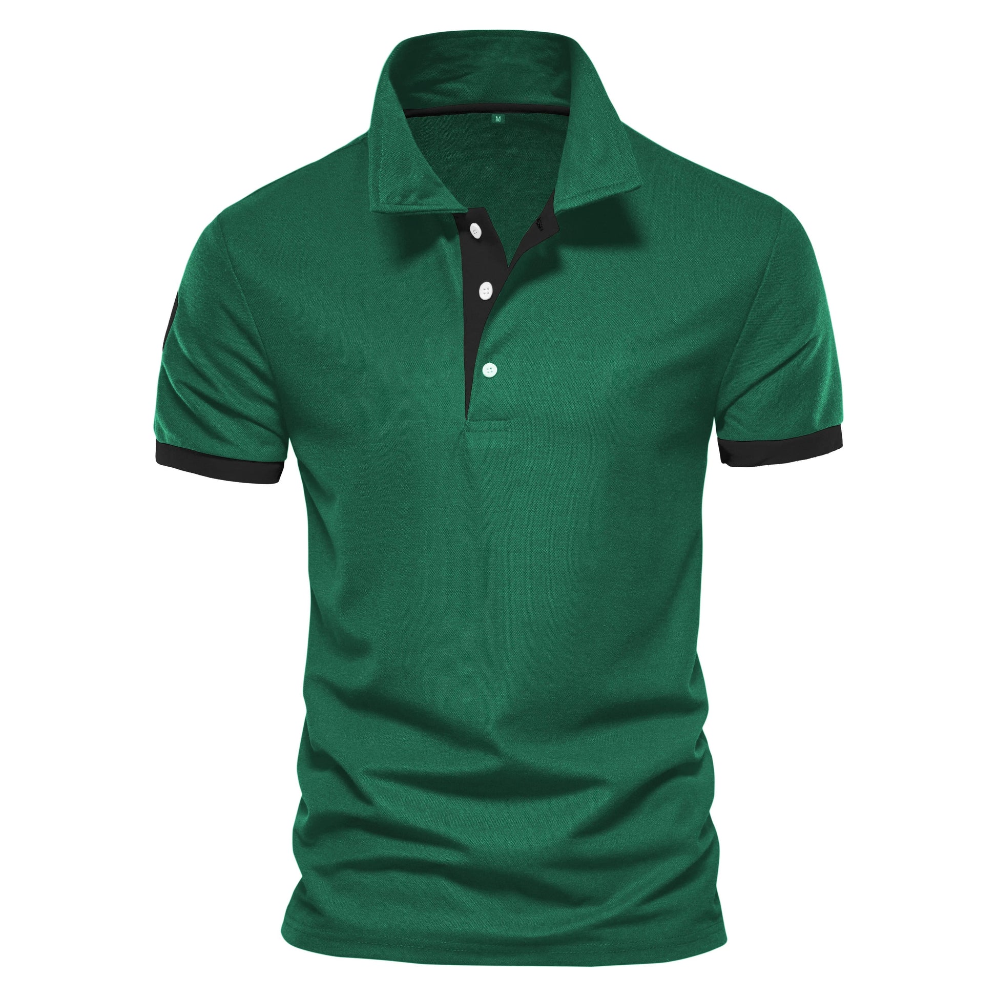 Men's navy slim fit polo shirt with bold orange placket and cuffs, smart casual style