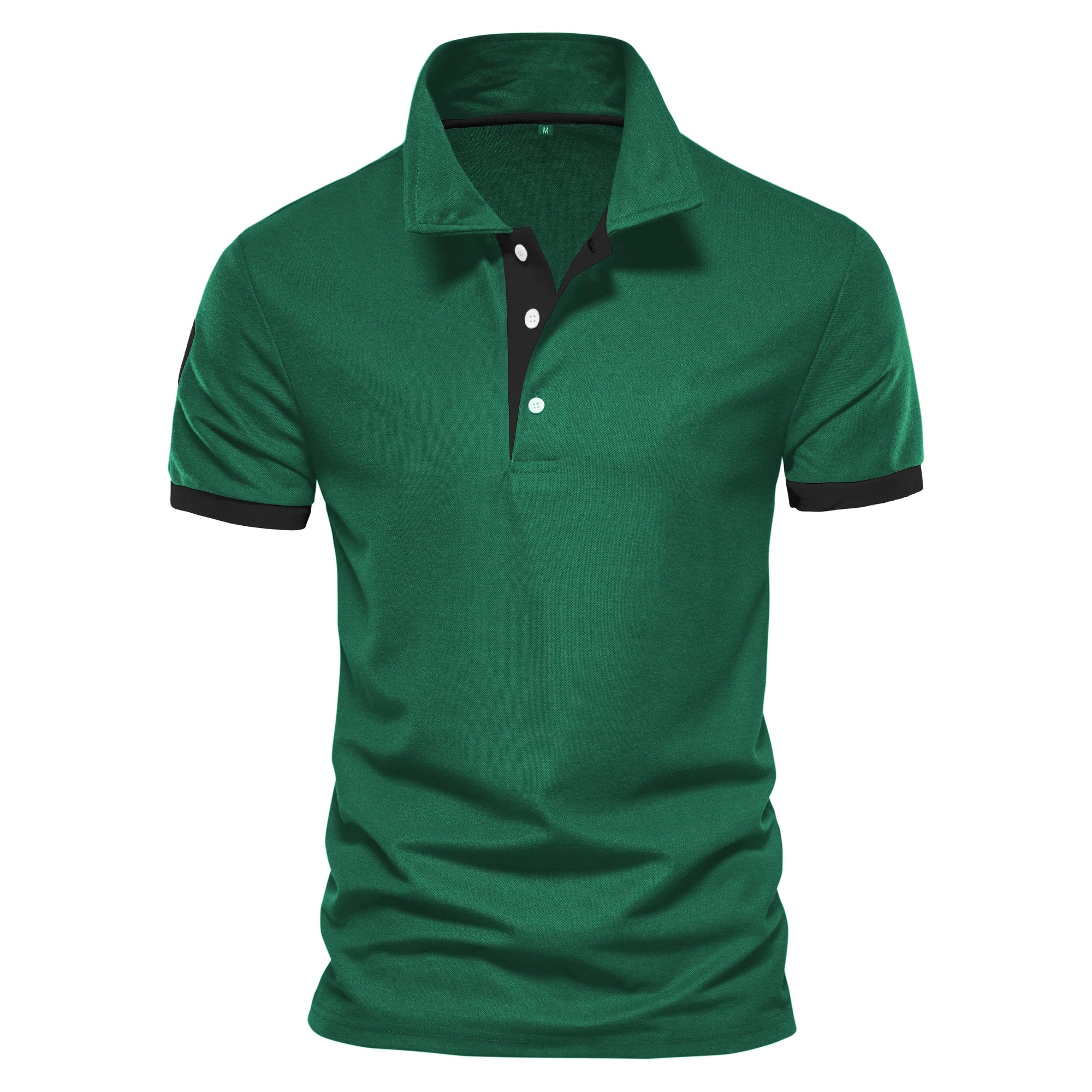 Men's navy slim fit polo shirt with bold orange placket and cuffs, smart casual style