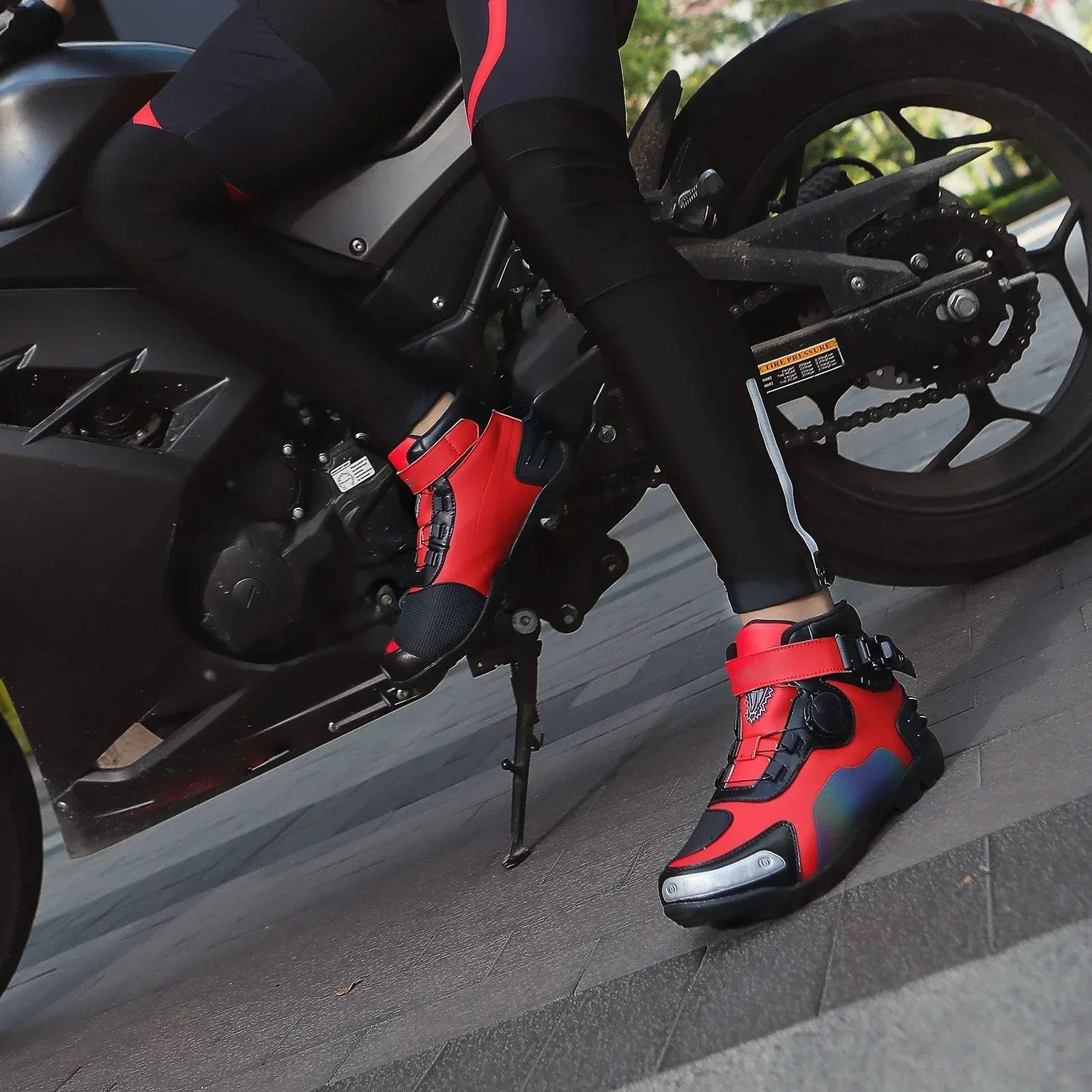 TrendAura unisex motorcycle sneakers black reinforced ankle protection casual streetwear riding shoes