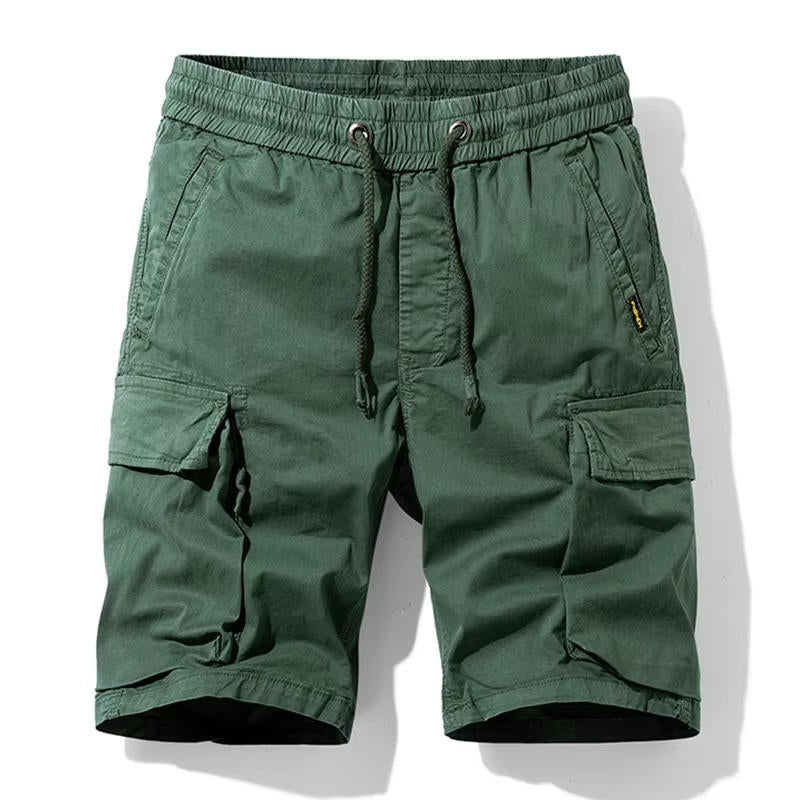 Men's lightweight cotton cargo shorts with straight cut and multiple snap-closure pockets for urban everyday wear