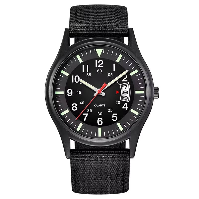 Tactical military quartz watch with mineral glass shield, rugged design for outdoor adventurers
