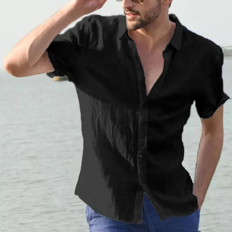 Men's lightweight linen blend shirt breathable slim fit with moisture-wicking fabric for office casual wear