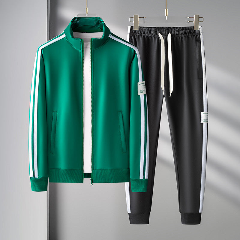 Men's two-piece tracksuit full-zip jacket matching pants side stripes sporty everyday comfort fit