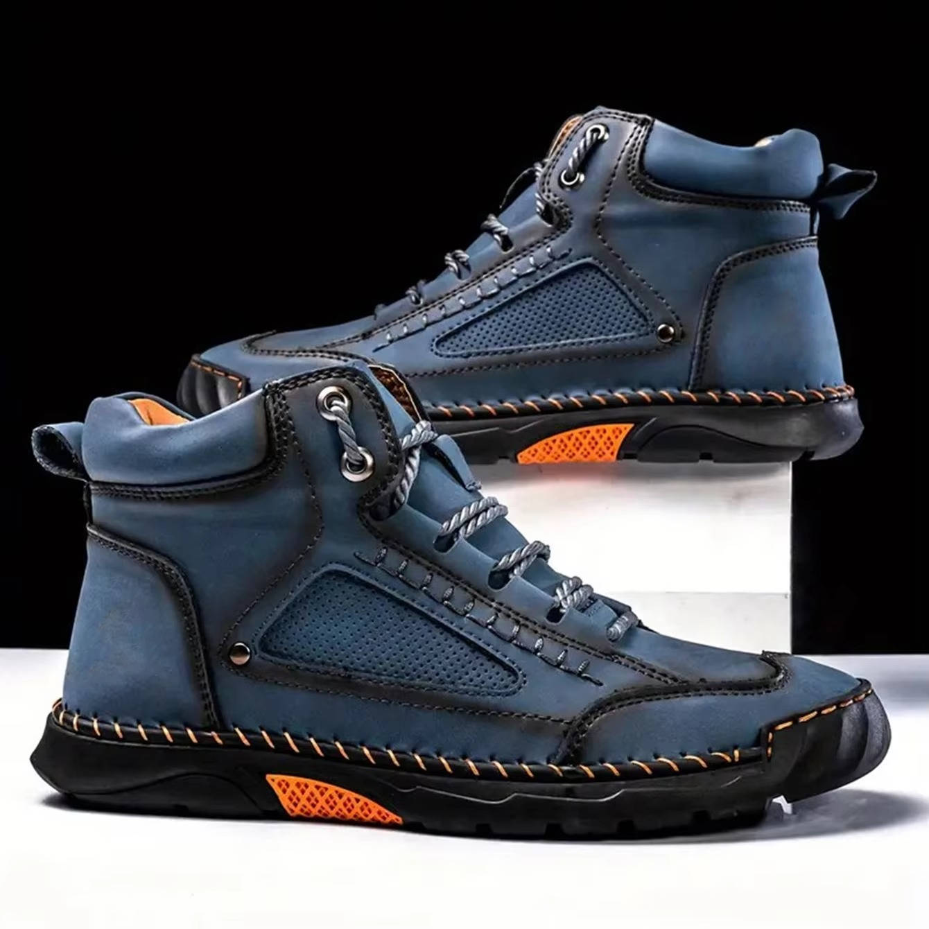 Men's brown waterproof leather hiking boots with arch support and seam-sealed all-day comfort
