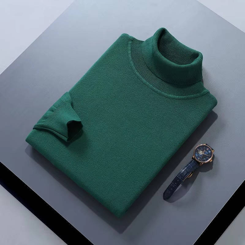 Men's slim fit cashmere turtleneck sweater fold-over collar smart casual luxury knit
