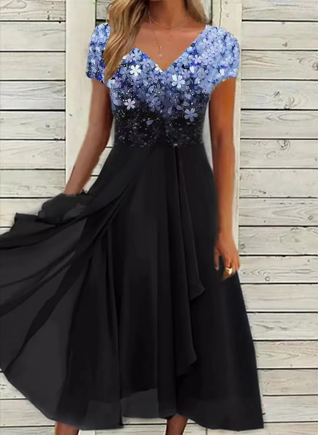 Elegant chiffon cocktail dress for wedding guests, breathable lightweight fabric with flattering all-day silhouette