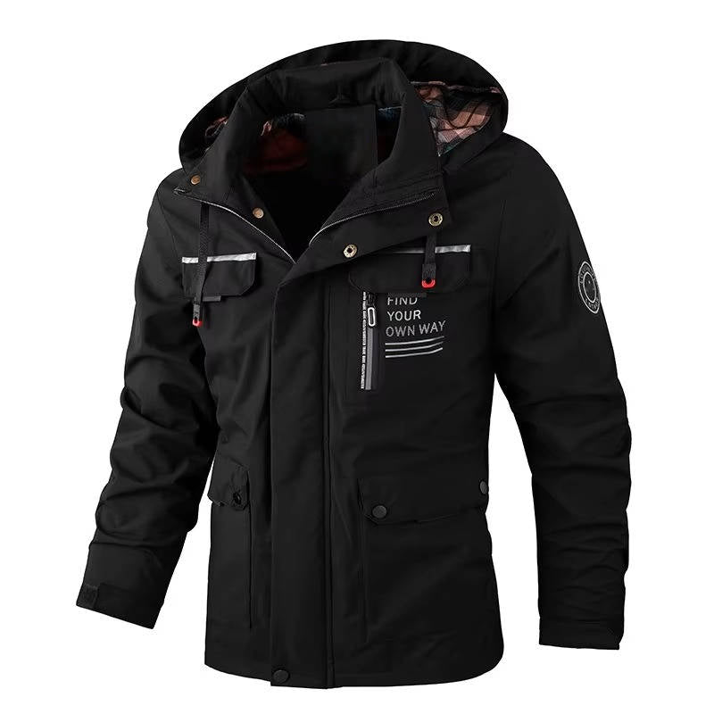 Men's lightweight windproof winter jacket insulated polyester shell with multiple pockets
