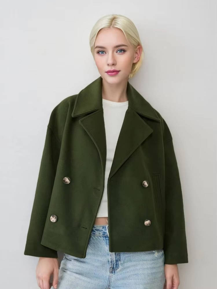 Women's cropped peacoat double-breasted tailored outerwear chic work-to-weekend style