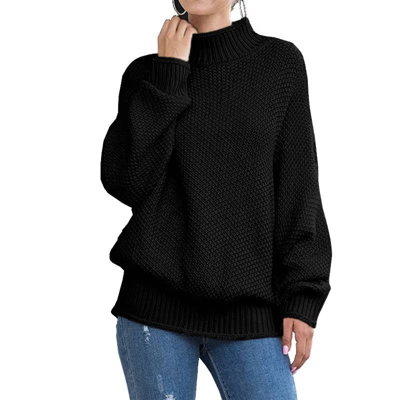 Women's relaxed knitted turtleneck sweater in soft acrylic blend for cozy everyday style
