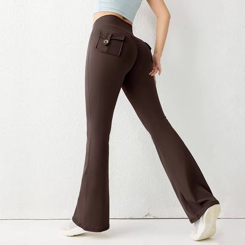 Women's high waist flared leggings with pockets, secure stay-put fit for yoga and running
