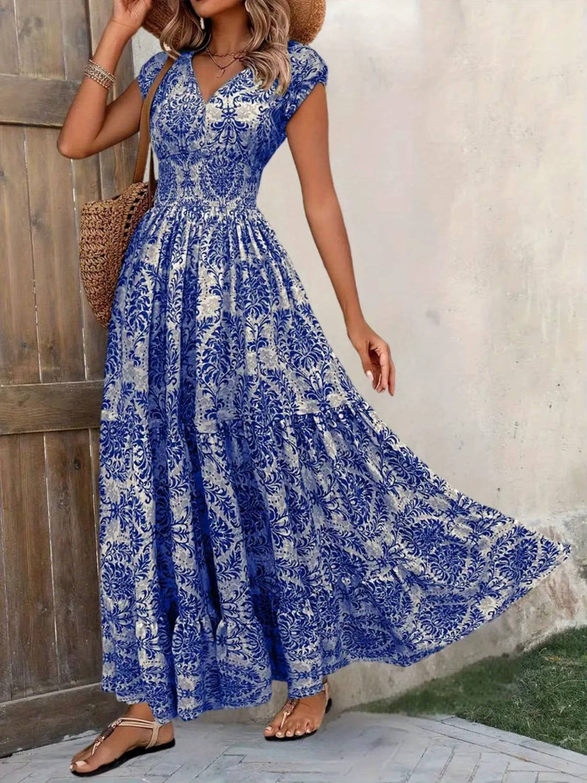 Sienna | Women's Smocked Boho Print Tiered Maxi Dress
