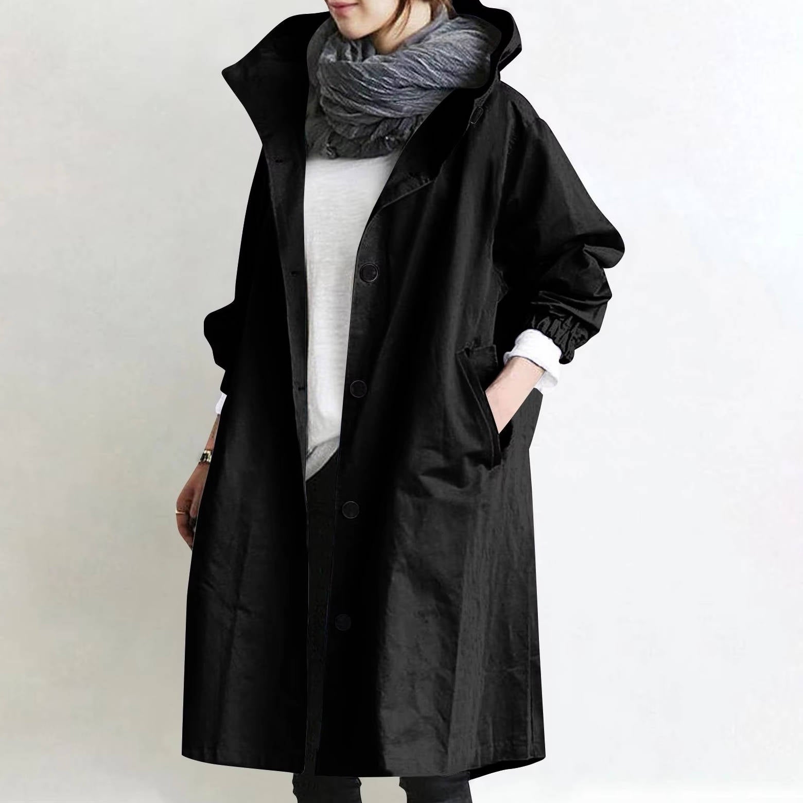 Women's oversized waterproof trench coat modern flattering fit breathable polyester rainy day style