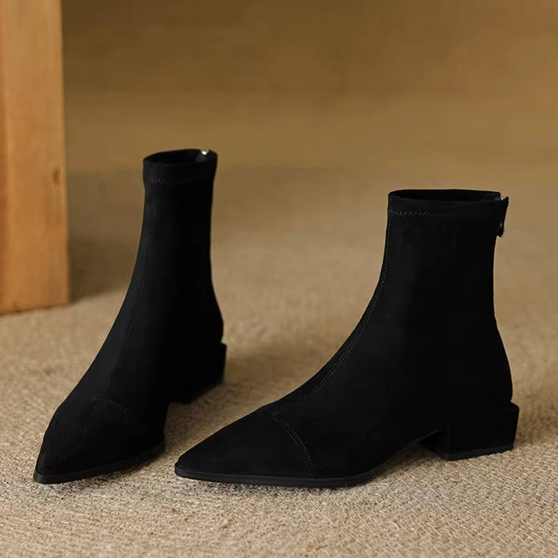 Urbann-Vibe women's suede ankle boots low square heel beige versatile work-to-weekend style