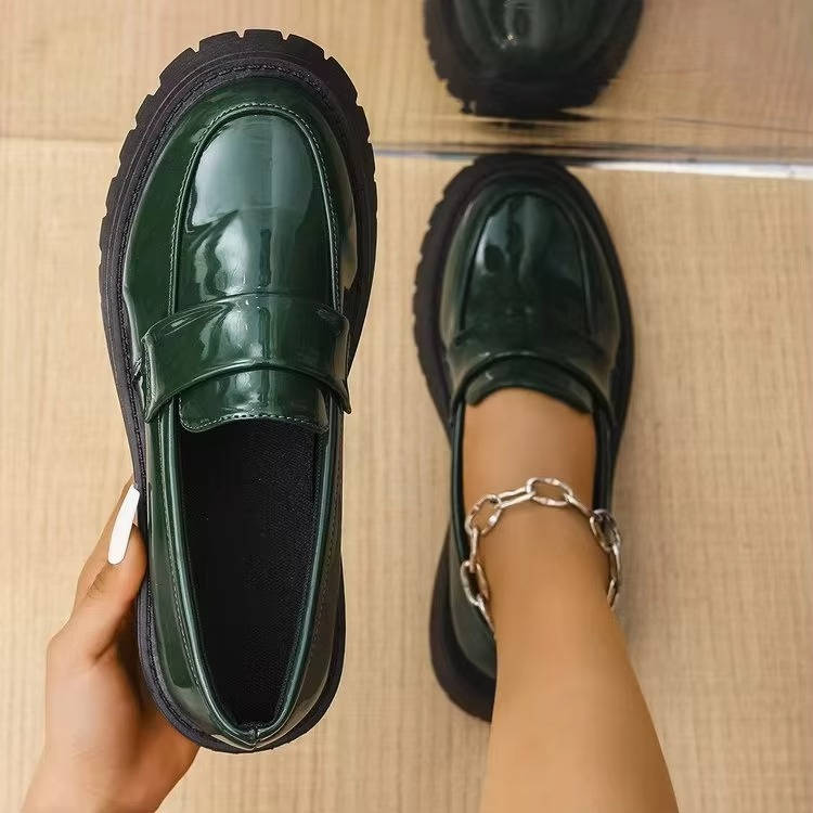 Women slip-on platform loafers in neutral tone, polished style with extra lift for all-day comfort