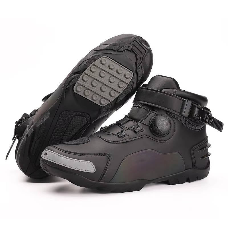 Unisex motorcycle sneakers black reinforced toe heel ankle protection casual streetwear riding shoes