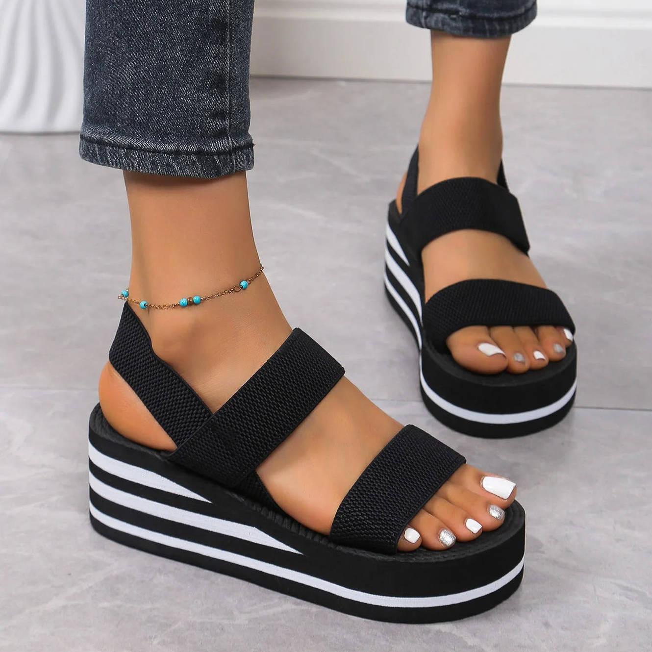 Women's double strap platform wedge sandals open toe minimalist summer style EVA sole