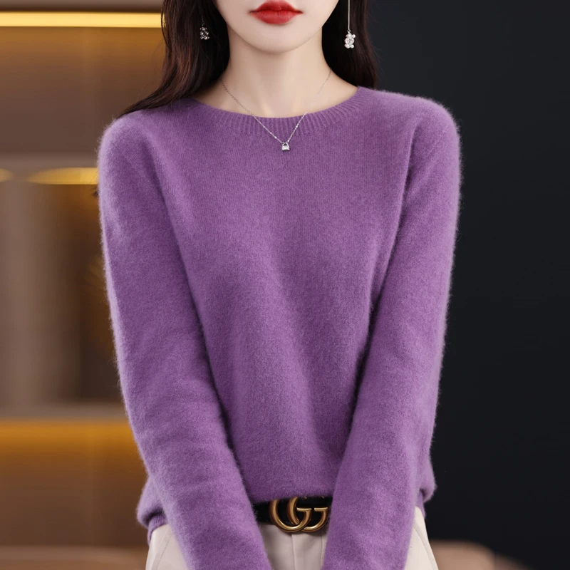 Women's wool pullover sweater cozy regular fit round neck ribbed details in warm neutral tones