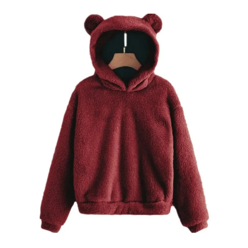 Women's UrbannVibe plush fleece hoodie with ear-accent hood, ultra-soft cozy pullover for everyday comfort