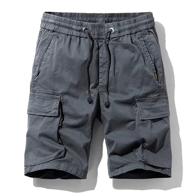 Men's lightweight cotton cargo shorts straight cut multiple snap-closure pockets everyday urban style