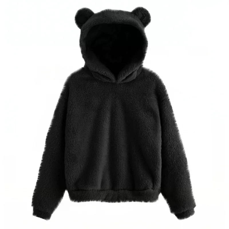 Women's ultra-soft plush fleece hoodie with charming ear-accent hood for cozy everyday comfort