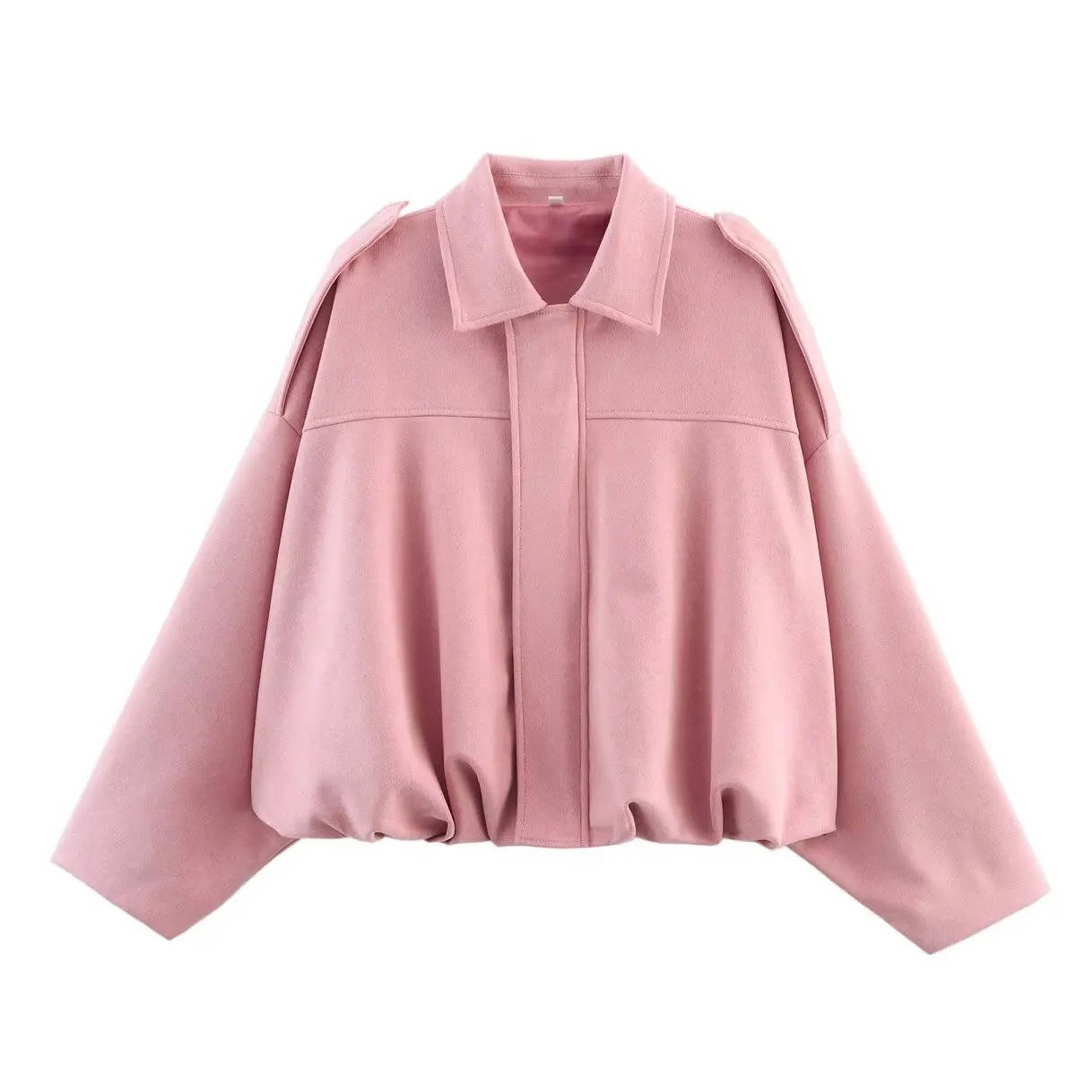 Women's cropped suede bomber jacket with collar, waist-length cut for effortless day-to-night chic
