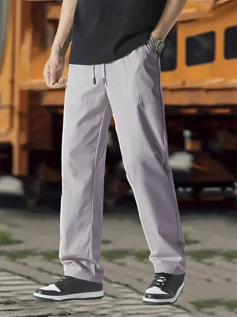Men's gray modern fit jogger track pants with elastic drawstring waist by Urbann Vibe everyday wear