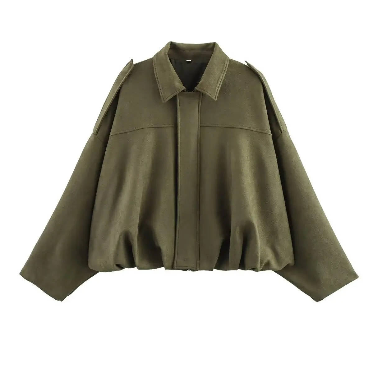 Women's cropped suede bomber jacket with collar, versatile day-to-night waist-length silhouette