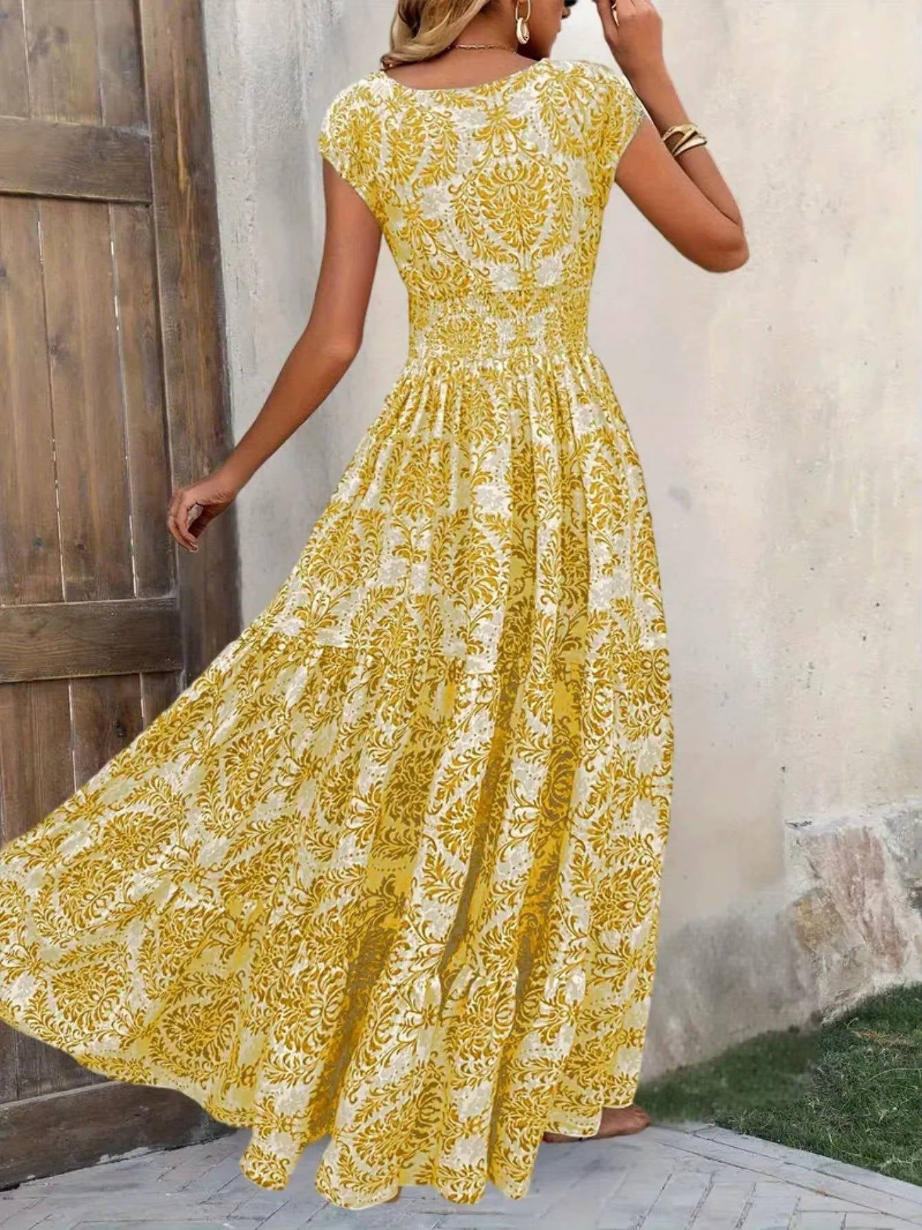 Sienna | Women's Smocked Boho Print Tiered Maxi Dress