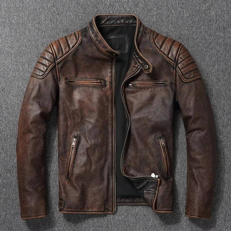 Men's black quilted leather motorcycle jacket with smooth interior lining for everyday and ride versatility