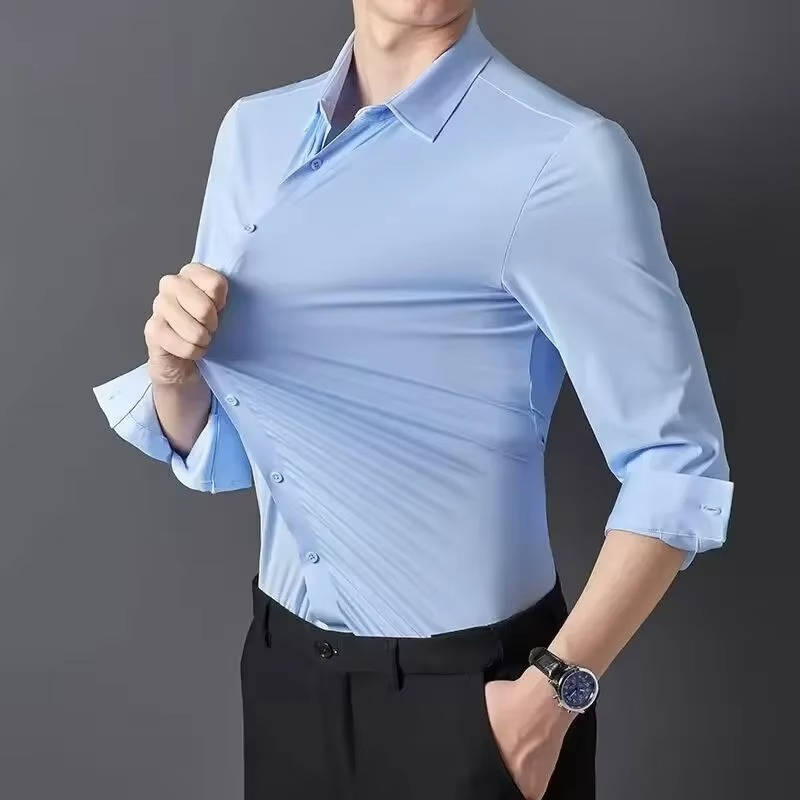 Men's ultra stretch wrinkle-free dress shirt, four-way stretch nylon spandex blend for all-day comfort