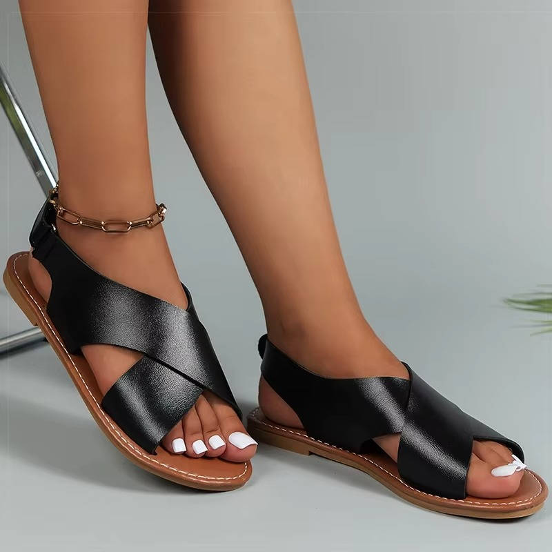 Women's handcrafted leather cross-strap sandals vintage-inspired design all-day comfort durable sole