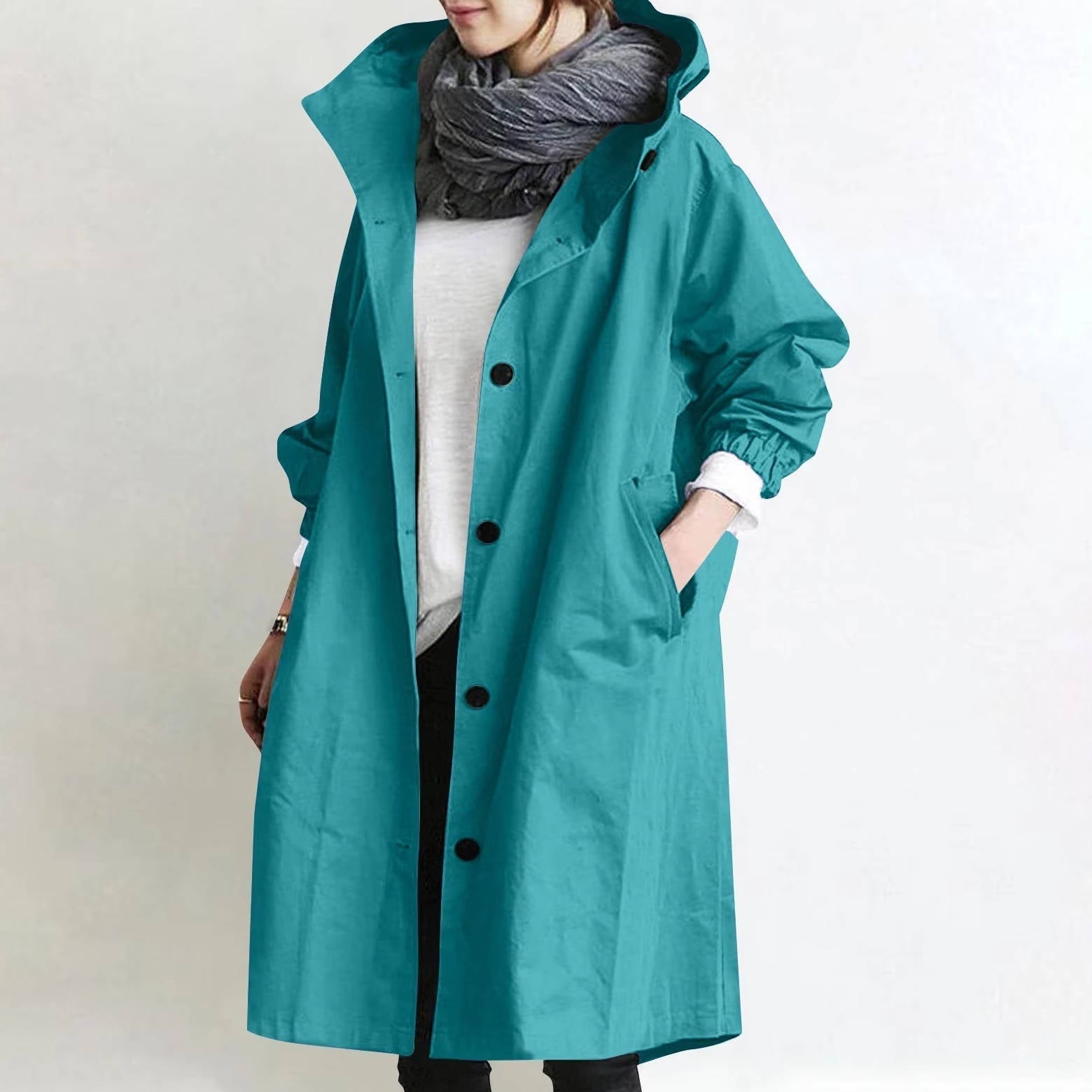 Women's oversized waterproof trench coat modern flattering fit breathable polyester light rain protection