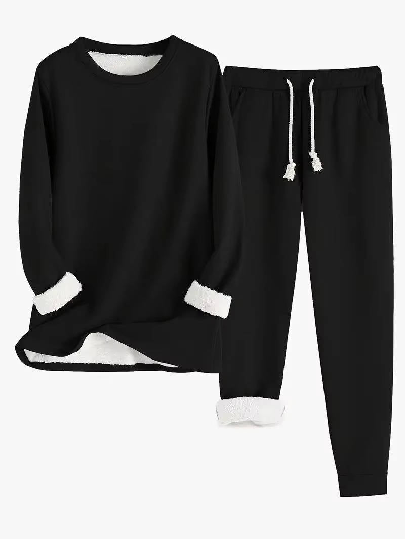 Women's fleece lined sweatsuit set cozy two-piece relaxed fit with soft brushed fuzzy lining