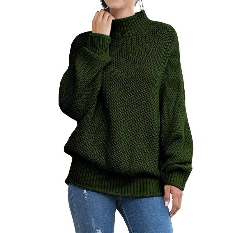 Women's relaxed knitted turtleneck sweater in cozy acrylic blend with modern pullover silhouette