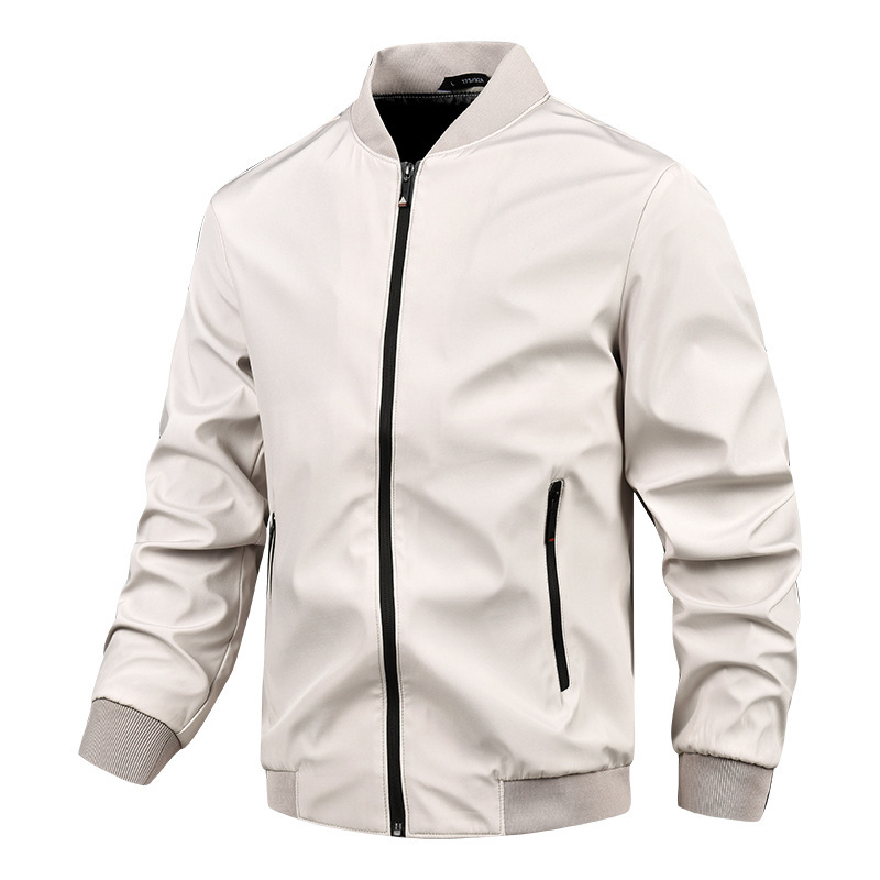 Men's black windproof stand collar jacket with zipper closure and ribbed trim regular fit